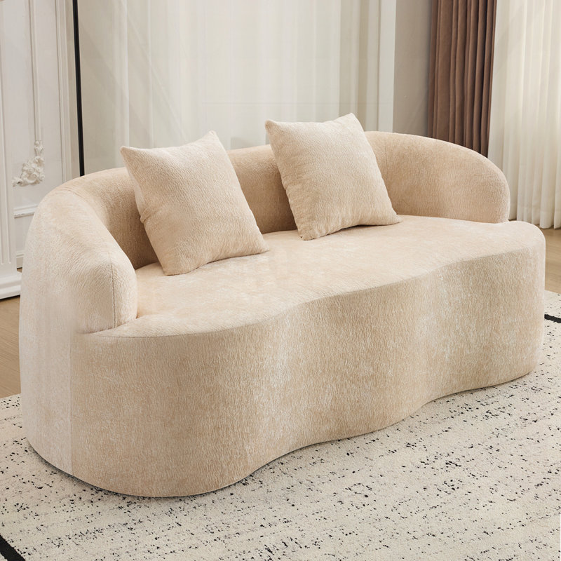 Canapé courbé avec accoudoirs arrondis, H 27,6 po x l 73,4 po x P 35 po, Beige