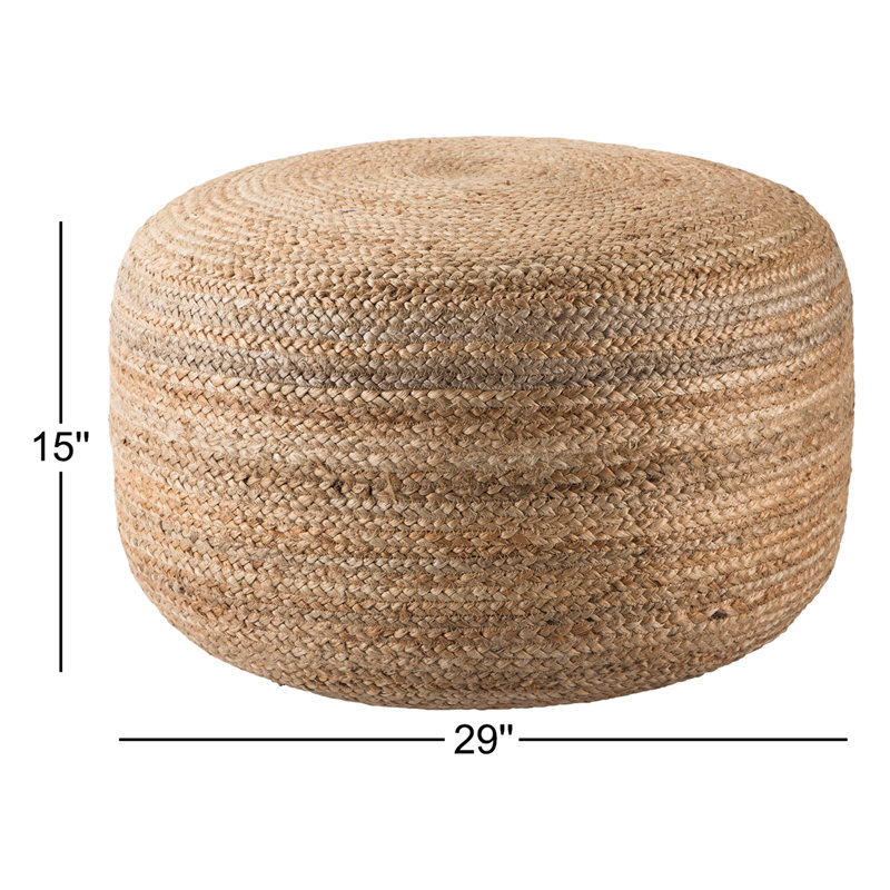 Shipka 29" Wide Round 100% Braided Jute Pouf Ottoman/Foot Stool by Jaipur Living, Beige Natural Fibers