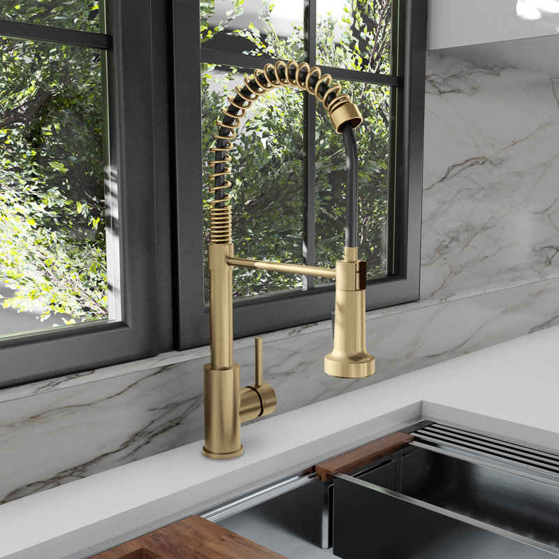 ZLINE Rubicon Pull Down Spring Spray Wand Kitchen Faucet in Champagne Bronze, Champagne Bronze