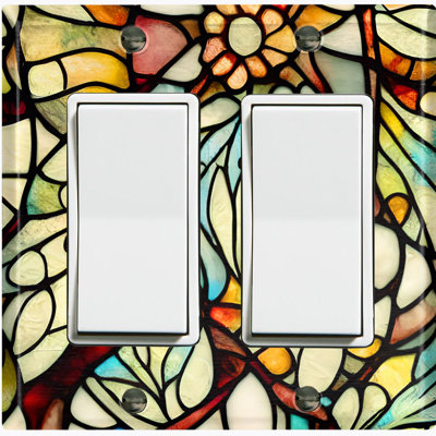 Yellow Glass Tile Flower Print Nature Themed 2 - Gang Rocker Standard Wall Plate
