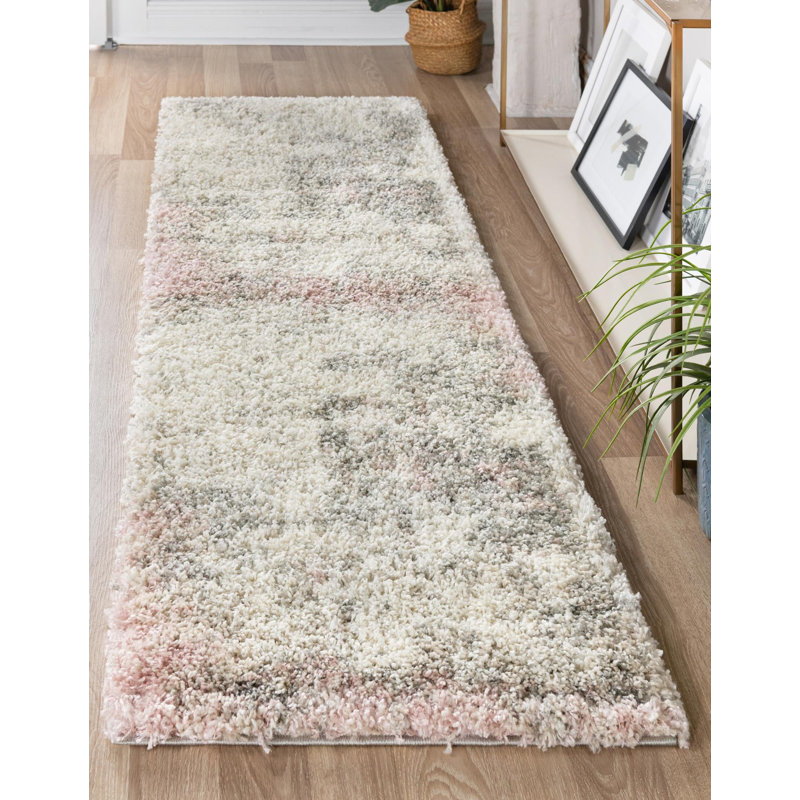 Tapis de couloir gris / ivoire en polypropylène tissé à la machine 2 pi x 6 pi, Tapis de couloir 2 pi x 6 pi 7 po