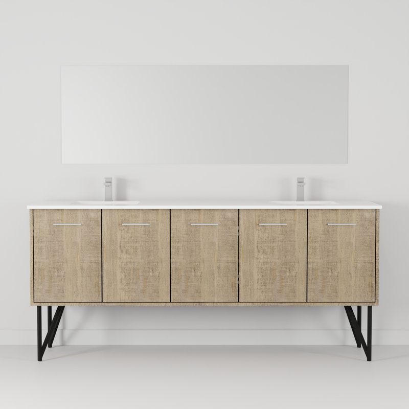 Lancy 80 in W x 20 in D Double Bath Vanity Mirror and Gun Metal Faucet Set, White Quartz