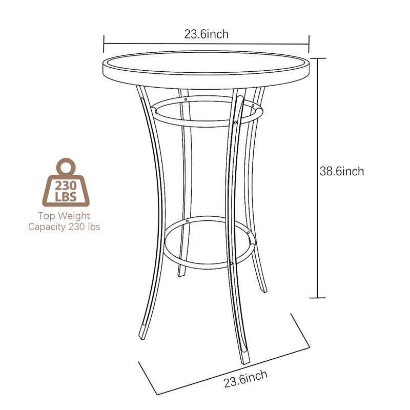 Round Height Dining Table Wooden Top Bar Table with Metal Base