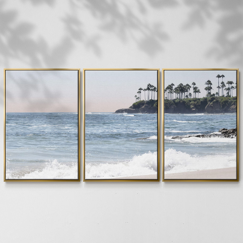 " Distant Palms " 3 - Pieces, Gold Framed, 24" H x 48" W