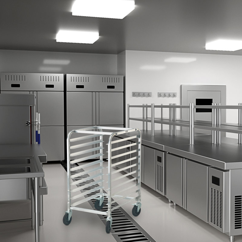 Bun Pan Rack, 10-Tier Commercial Bakery Racks with Brake Wheels, Aluminum Racking Trolley Storage for Half & Full Sheet, Speed Rack For Kitchen Home, Bread Baking Equipment
