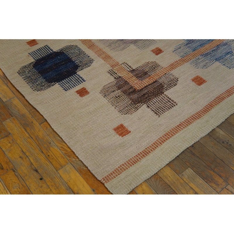 Tapis unique en laine noué à la main brun / bleu marine / rose de 9 pi x 12 pi