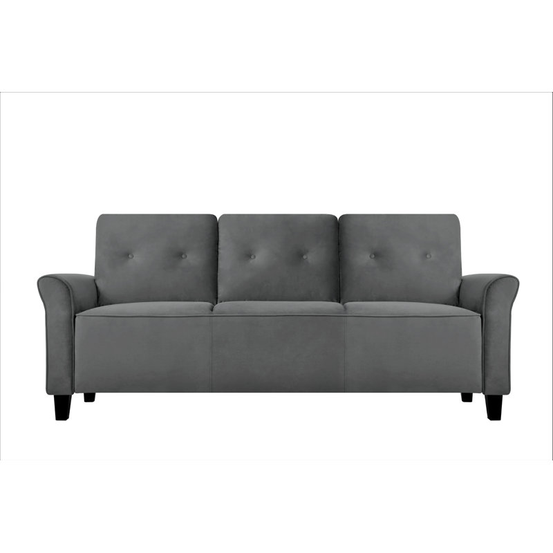 Glasser 78.74" Velvet Rolled Arm Sofa, Gray