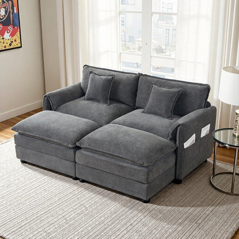 Modular Sectional Sofa with Ottomans, Premium Chenille Fabric Upholstery, 29.92 Inch Seat Depth, Gray