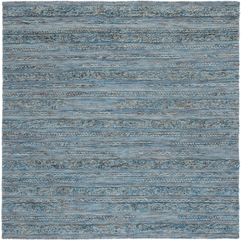 Tapis gris / bleu tissé à plat à la main Hartzler, Carré 6 pi