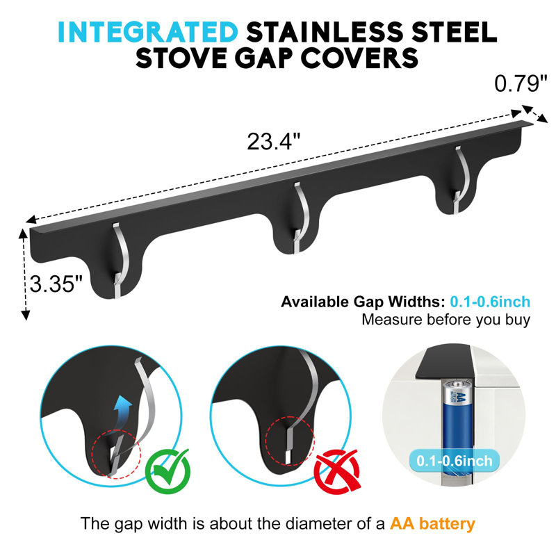 Stove Gap Covers - 304 Stainless Steel Oven Side Gap Filler, 2 Pack Stove Gap Filler - Length 23.4" Width 0.79", Spring Clip Design Fitting Gap Strong Guard Between Stove Top & Counter - Black