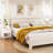 Modern White Nightstand With Drawer, 22.83 Inches Height, Gold Handle, Open Shelf Storage