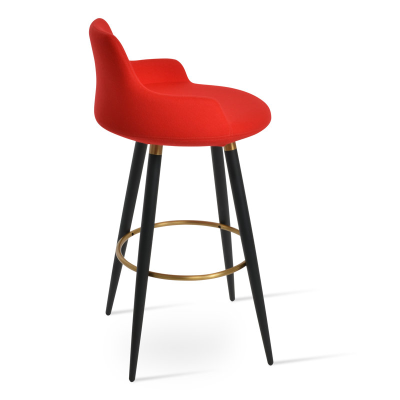 Tabouret Dervish Ana, Rouge pomme à la tire, Noir/laiton, Tabouret de bar 29 po (hauteur du siège)