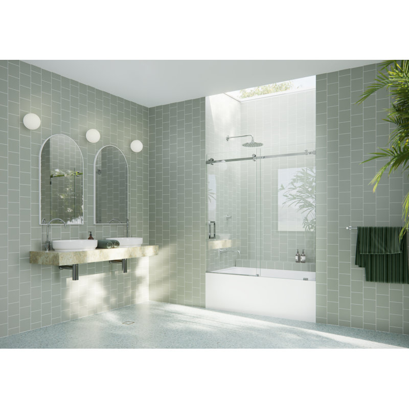Porte de baignoire coulissante sans cadre de 52 à 56 po x 60 po Astro Astro, Chrome poli