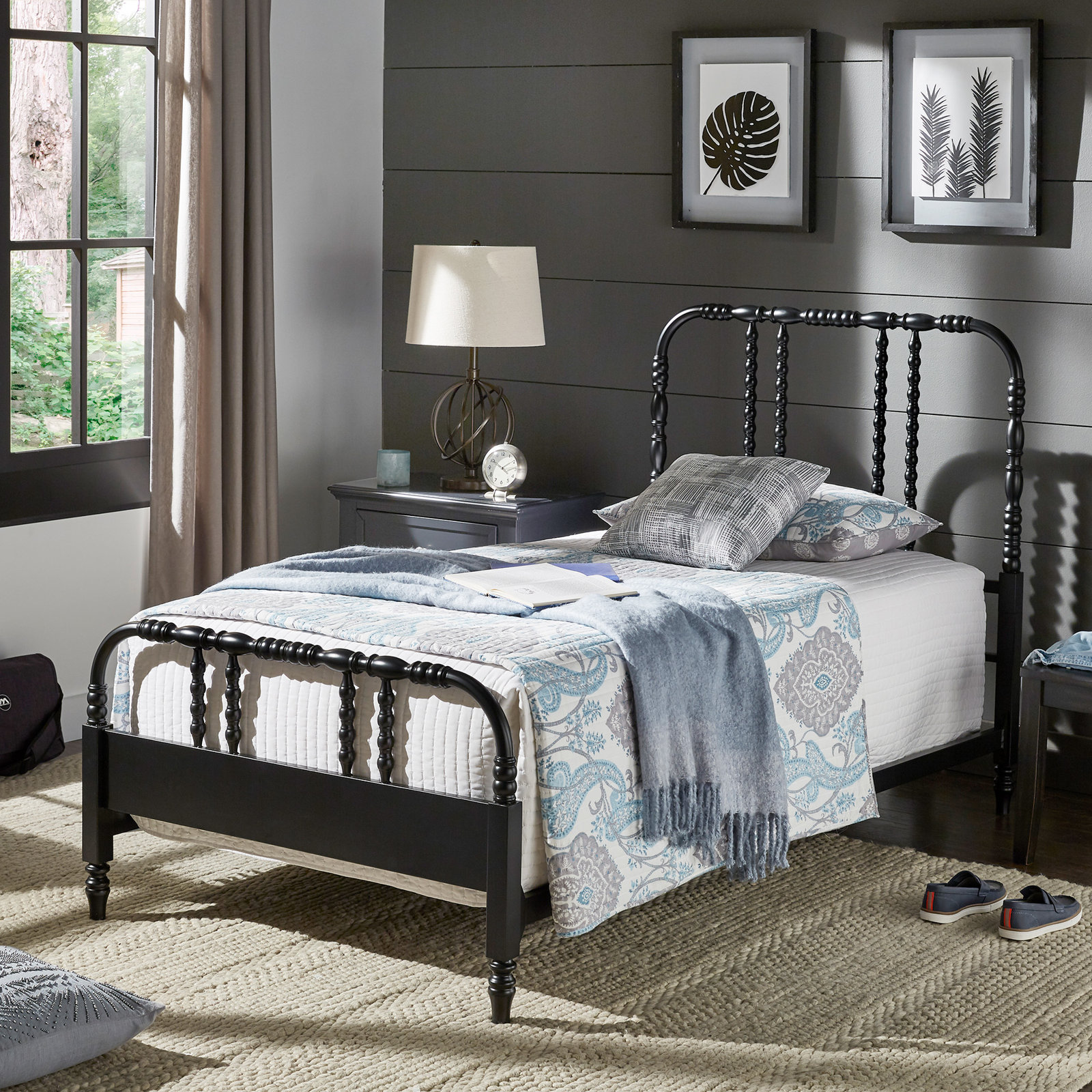 Iron Twin Bed with Spindle Headboard, Black