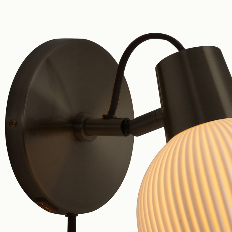 Petaluma Bone Porcelain Plug-In Wall Sconce with Dimmer – Handcrafted Translucent Porcelain Shade, Warm Ambient Glow, Easy Installation, LED Compatible, Smart-Switch Ready Mid-Century Modern Wall Lighting