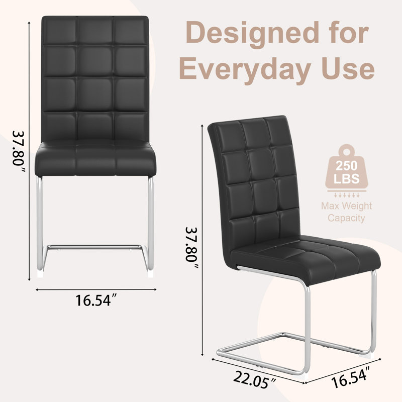 Modern Premium Faux Leather Conference Chairs With C-shaped Tube Metal Legs And High Back, 4, Silver, Black