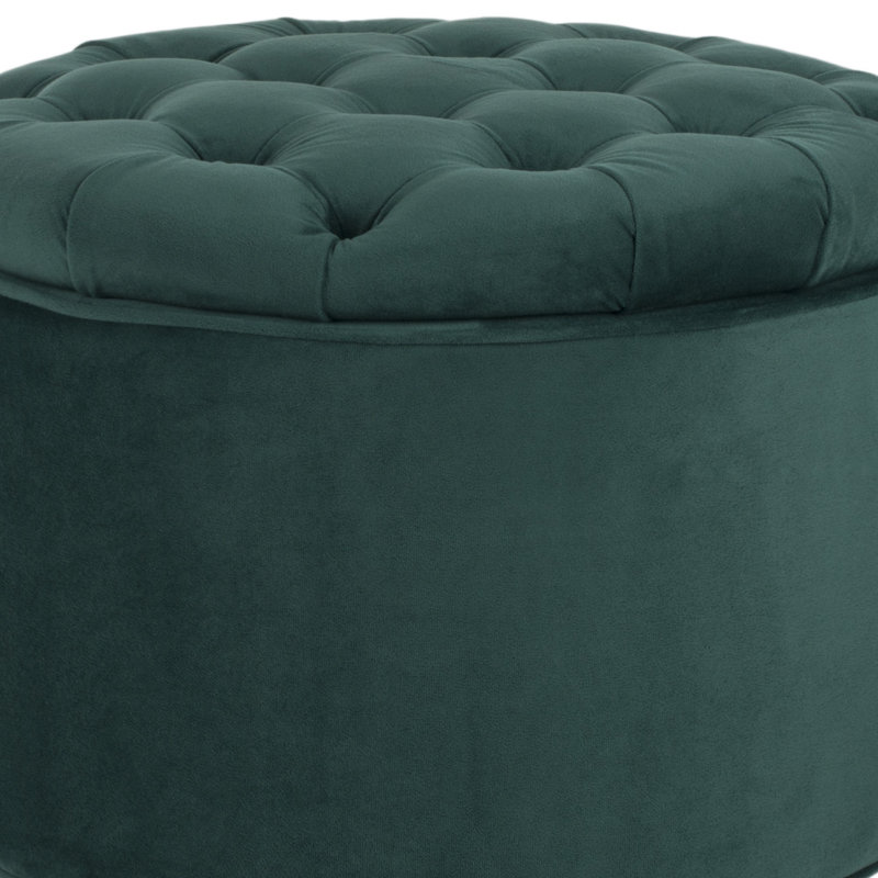 Alethea Velvet Tufted Round Solid Colour Ottoman with Storage, Marine