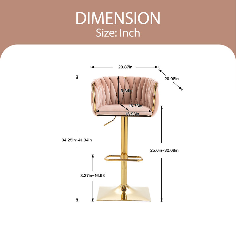 Tabouret pivotant à hauteur ajustable Devanne, Rose
