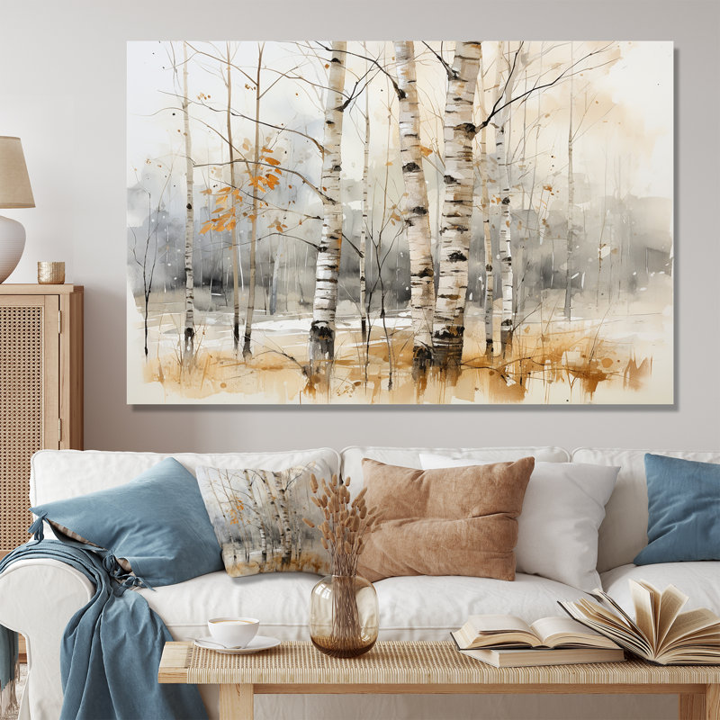 «Winter Birch Wood Forest I - Tree Birch», art mural, Toile tendue, H 40 po x l 60 po x P 1,5 po