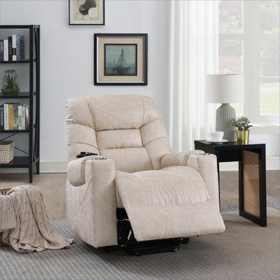 Fauteuil inclinable électrique en similicuir à mouvement beige pour une détente quotidienne à la maison avec chauffage et massage