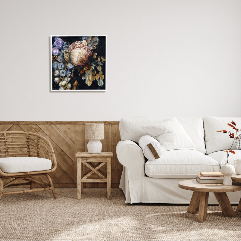 «Stupell Industries», art pivoines rétro sur toile noire par Liz Jardine, H 24 po x l 24 po x P 1,5 po