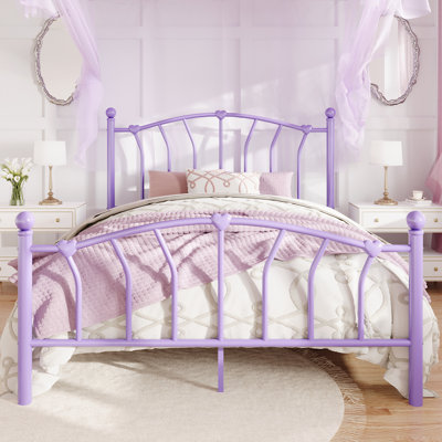 Metal Platform Bed Frame With Headboard And Footboard，Heart & Ball Finials，No Box Spring Needed,12.6" Under-Bed Storage，Easy Assembly