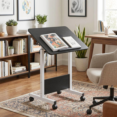 Height Adjustable Standing Desk on Wheels, Foldable Mobile Laptop Table for Bedroom Living Room Office