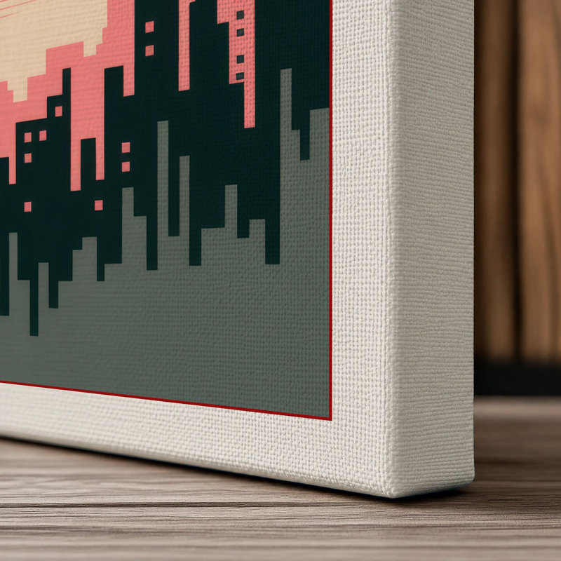 Bat Over City Heart Modern - Wrapped Canvas, 36x24 - 91.4 x 61.0 cm, Cream Border