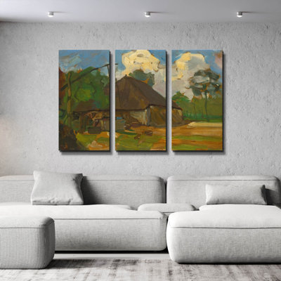 « Bâtiment de ferme avec puits à la lumière du jour, 1907 » de Piet Mondrian, triptyque mural, 152 x 102 cm