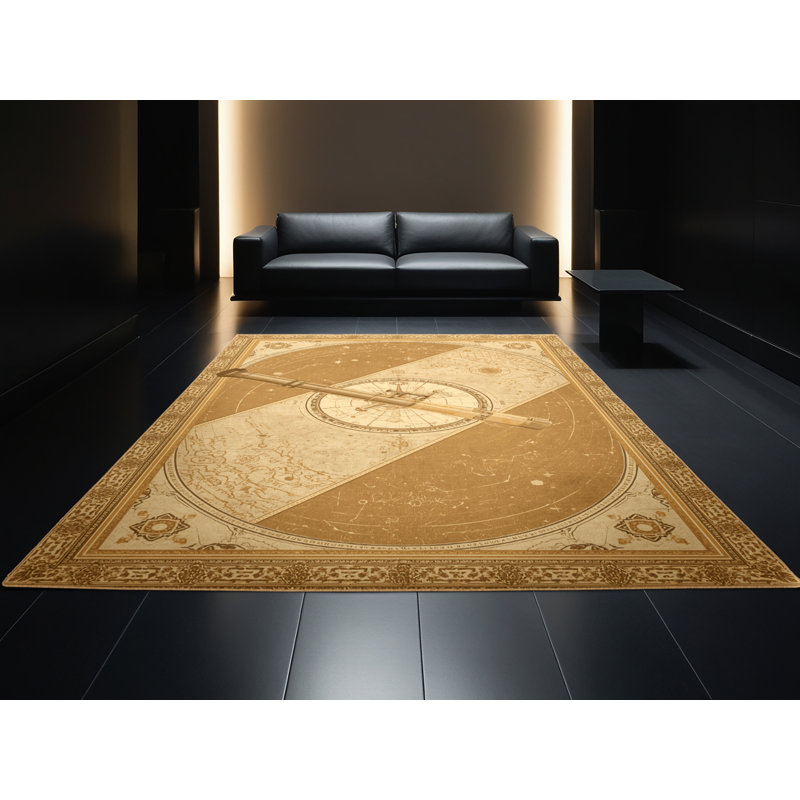 Tapis oriental classique lavable à la machine Pavni Telescope Constellation View - brun clair, 7 x 9