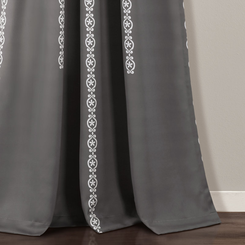 Room Darkening Curtain Pair, Gray/White