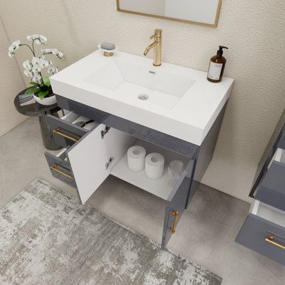 35.4" Wall-Mounted Single Bathroom Vanity Set