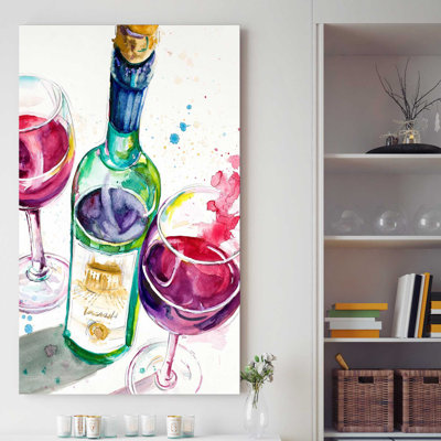 «Red and White Wine I», reproduction de peinture à l'aquarelle