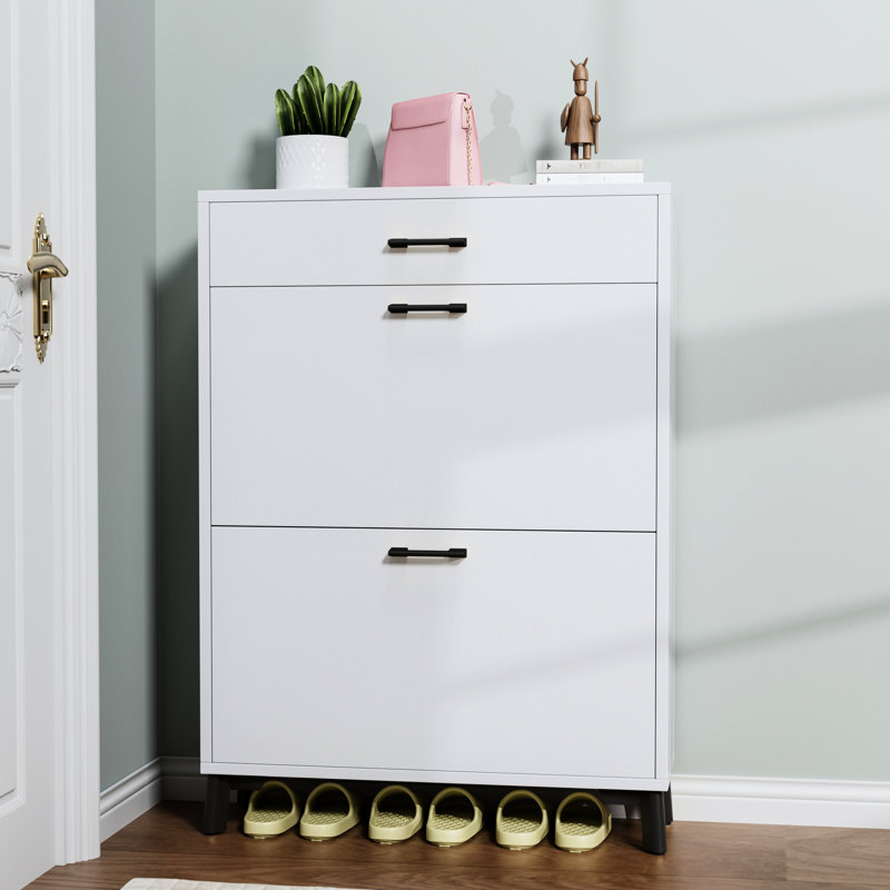 Porte-chaussures de porte - 2 tiroirs rabattables, blanc, unité de rangement blanche pour vestibule avec tiroirs:, Blanc