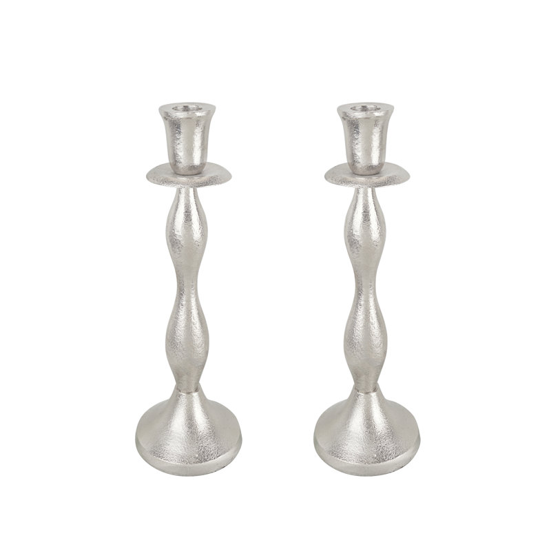Nickel Aluminum Tabletop Candlestick Set of 2