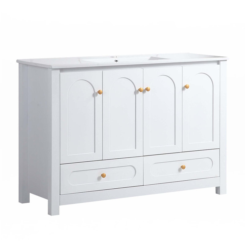 Ensemble de meuble-lavabo avec lavabo en céramique, Blanc