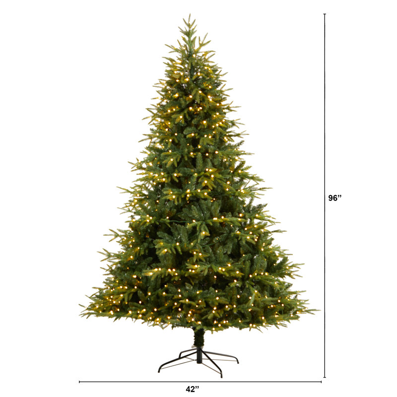 Green Lighted Artificial Fir Christmas Tree, 8' H