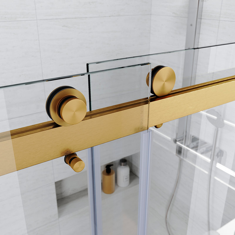 Frameless Sliding Shower Glass Door 56-60 In.W X 76 In. H,3/8"(10Mm) Thick Clear Tempered Glass,Heavy Duty Stainless Steel Hardwares,Brushed Gold