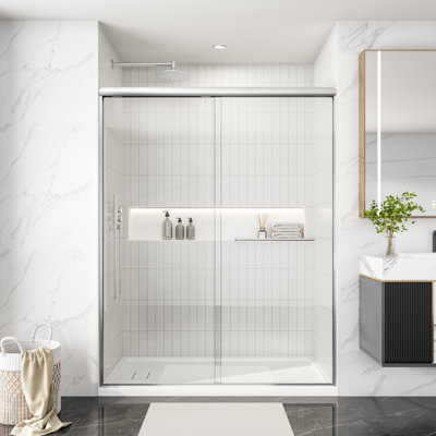 60 In. W X 72 In. H Framed Single Sliding Shower Door With 1/4 In. Tempered Clear Glass In Brushed Nickel