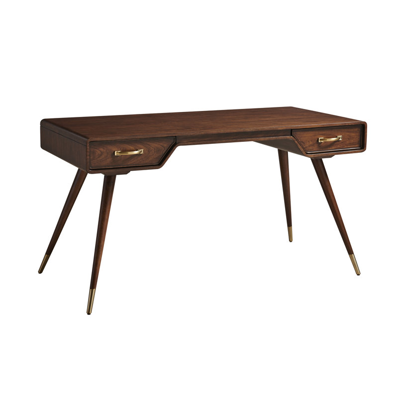 Cassina 56'' Transitional Home Office Desk in Rich Walnut with Drawers