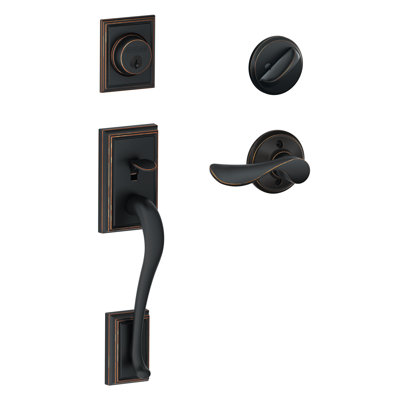 Addison Handleset with Single Cylinder Deadbolt and Champagne Door Lever and Rosette