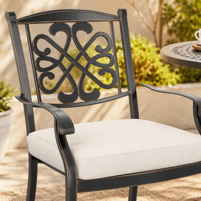 Chaises de salle à manger 4 pièces en fonte d'aluminium avec dossier en maille diagonale à motif de vigne (beige)
