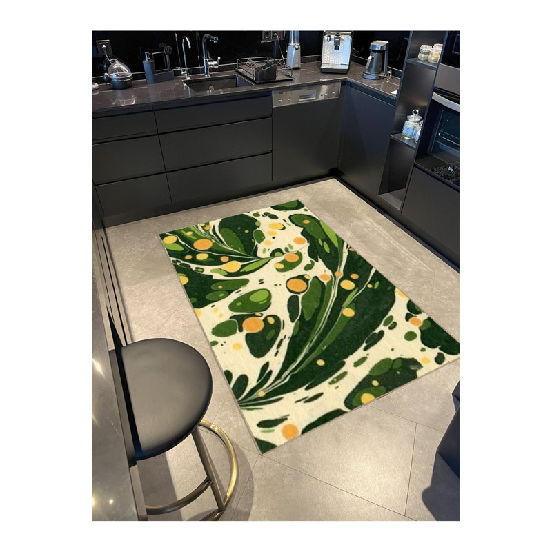 Tapis décoratif moderne à motif abstrait vert, Sous-tapis rectangulaire de 3 pi 3 po x 4 pi 11 po