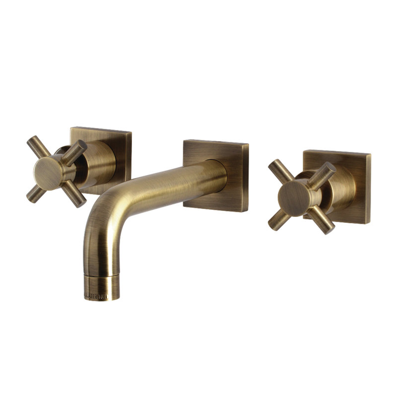 Kingston Brass Concord Two-Handle 3-Hole Wall Mount Bathroom Faucet, Antique Brass, Cross