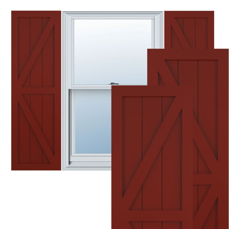 True Fit PVC Two Equal Panel Farmhouse Fixed Mount Shutters w/ Z-Bar