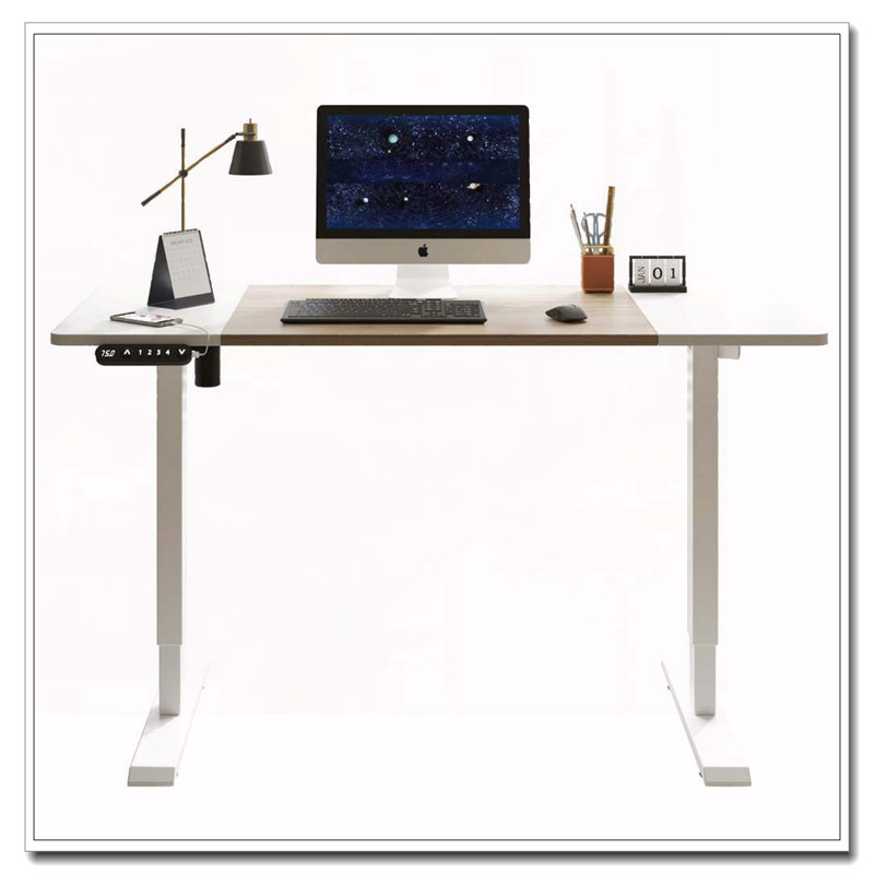 Bureau électrique à hauteur réglable, Bois de chêne naturel / blanc antique, H 24 po x l 47,2 po x P 24 po