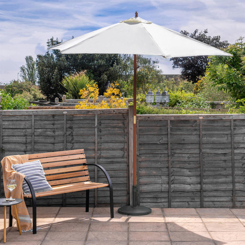 Wooden Garden Parasol & Base - 2.7m, Orange, Stone