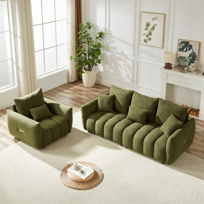 Canapé de salon moderne 3 places + 1 place, canapé en peluche, structure en bois, 4 coussins, mobilier d'appartement