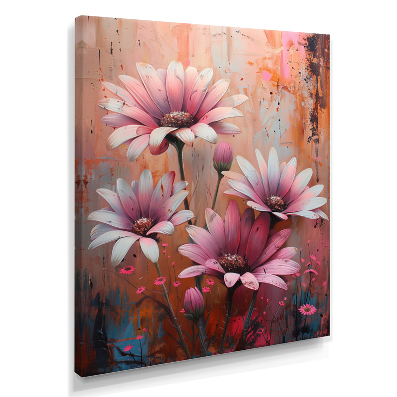 «White Pink Fragile Beauty Daisy I» - impression d'art mural marguerites, Toile tendue, H 12 po x l 20 po