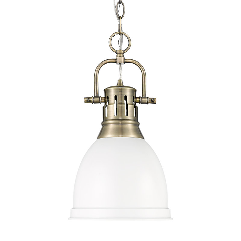 Luminaire suspendu 1 lumière avec chaîne Cajoux, H 8,875 po x l 8,875 po, Blanc mat, Laiton vieilli